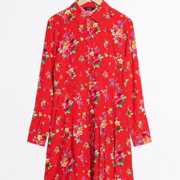 NWOT & Other Stories Red Floral Pleated Dress - Picture 3 of 3